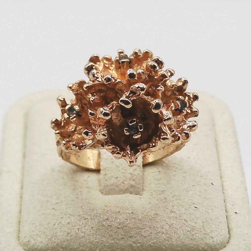 Vintage Gold Plated Flower Bouquet Rhinestone Cluster Statement Ring Size 7.75